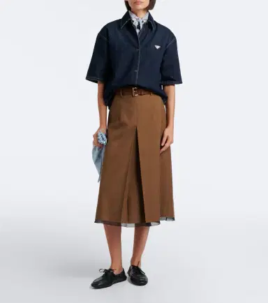 Prada Chiffon-trimmed virgin wool midi skirt | Thumbnail 5