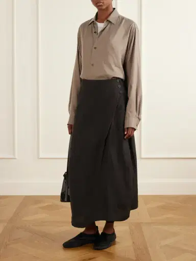 Studio Nicholson Pleated Woven Midi Skirt | Thumbnail 2 Studio Nicholson Pleated Woven Midi Skirt | Thumbnail 2