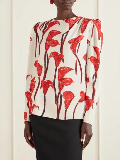 Carolina Herrera Floral-print Cady Blouse | Thumbnail 3