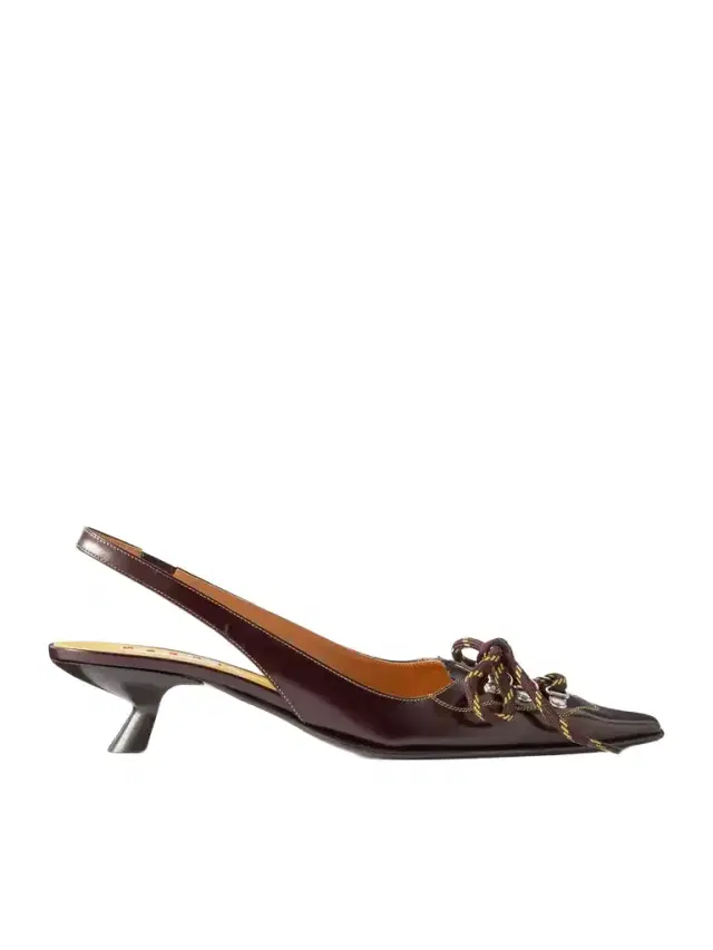 Marni Lace-up Leather Slingback Pumps