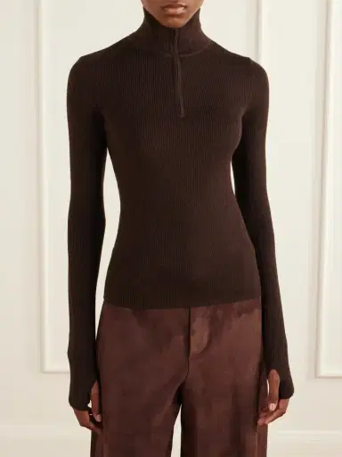 The Frankie Shop Sade Ribbed Wool And Silk-blend Half-zip Sweater | Thumbnail 3 The Frankie Shop Sade Ribbed Wool And Silk-blend Half-zip Sweater | Thumbnail 3