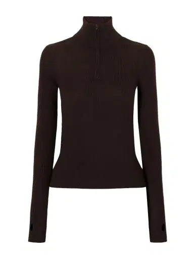 The Frankie Shop Sade Ribbed Wool And Silk-blend Half-zip Sweater | Thumbnail 1 The Frankie Shop Sade Ribbed Wool And Silk-blend Half-zip Sweater | Thumbnail 1