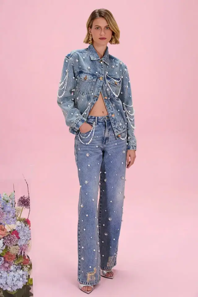 PatBo CRYSTAL DENIM EMBROIDERED JACKET
