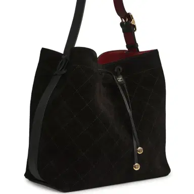 Chanel Chanel Large "CC Loop" Drawstring Bucket Bag with Leather Strap Black Suede Gold Hardware | Thumbnail 2