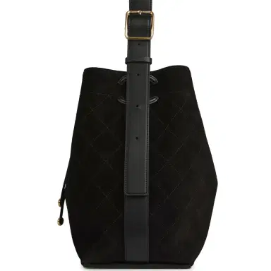 Chanel Chanel Large "CC Loop" Drawstring Bucket Bag with Leather Strap Black Suede Gold Hardware | Thumbnail 3