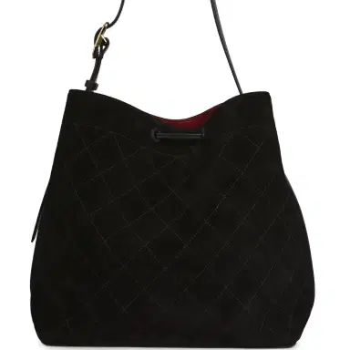 Chanel Chanel Large "CC Loop" Drawstring Bucket Bag with Leather Strap Black Suede Gold Hardware | Thumbnail 4
