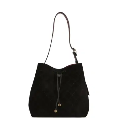 Chanel Chanel Large "CC Loop" Drawstring Bucket Bag with Leather Strap Black Suede Gold Hardware | Thumbnail 7