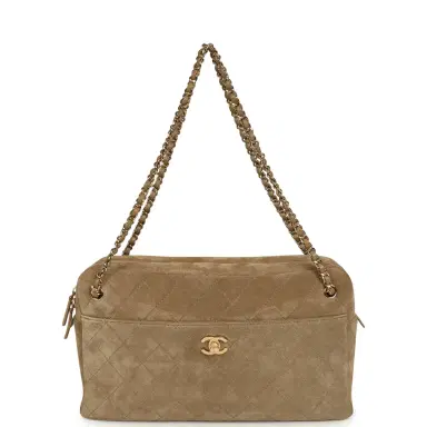 Chanel Chanel Maxi "Camerissimo" Camera Case Camera Case Dark Beige Suede Gold Hardware | Thumbnail 6