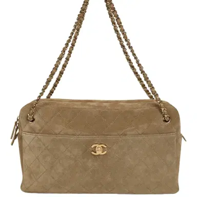 Chanel Chanel Maxi "Camerissimo" Camera Case Camera Case Dark Beige Suede Gold Hardware | Thumbnail 1