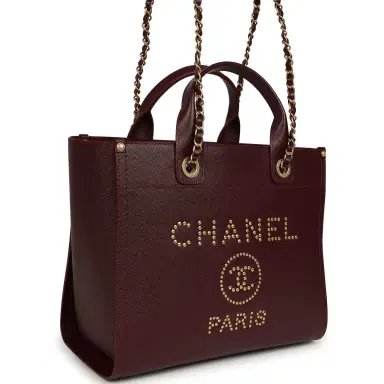 Chanel Chanel Small Studded Deauville Shopping Tote Burgundy Caviar Brushed Gold Hardware | Thumbnail 2 Chanel Chanel Small Studded Deauville Shopping Tote Burgundy Caviar Brushed Gold Hardware | Thumbnail 2