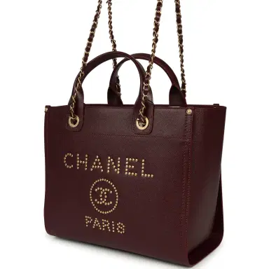 Chanel Chanel Small Studded Deauville Shopping Tote Burgundy Caviar Brushed Gold Hardware | Thumbnail 5 Chanel Chanel Small Studded Deauville Shopping Tote Burgundy Caviar Brushed Gold Hardware | Thumbnail 5