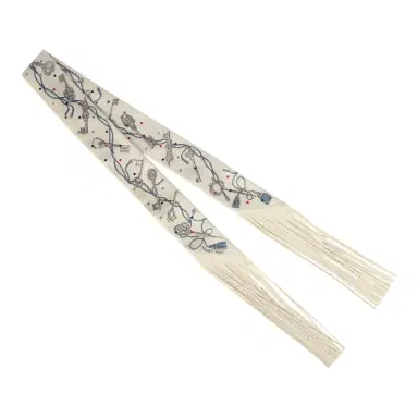 HERMÈS Hermes "Les Cles a Pois" Creme, Gris Perle, Multicolor Fringe Silk | Thumbnail 2 HERMÈS Hermes "Les Cles a Pois" Creme, Gris Perle, Multicolor Fringe Silk | Thumbnail 2