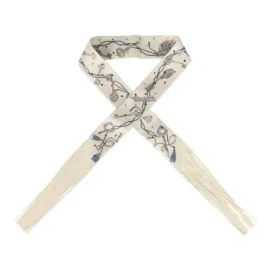 HERMÈS Hermes "Les Cles a Pois" Creme, Gris Perle, Multicolor Fringe Silk | Thumbnail 1 HERMÈS Hermes "Les Cles a Pois" Creme, Gris Perle, Multicolor Fringe Silk | Thumbnail 1