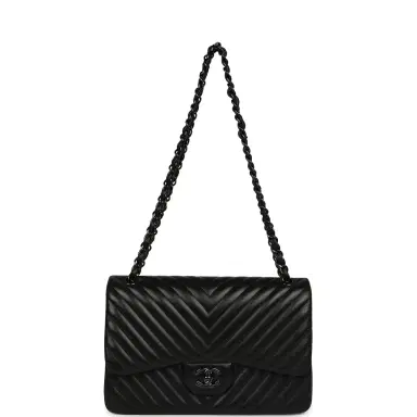 Chanel Pre-owned Chanel Jumbo Classic Chevron Double Flap Bag So Black Lambskin Black Hardware | Thumbnail 7 Chanel Pre-owned Chanel Jumbo Classic Chevron Double Flap Bag So Black Lambskin Black Hardware | Thumbnail 7