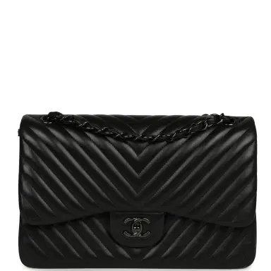 Chanel Pre-owned Chanel Jumbo Classic Chevron Double Flap Bag So Black Lambskin Black Hardware | Thumbnail 1 Chanel Pre-owned Chanel Jumbo Classic Chevron Double Flap Bag So Black Lambskin Black Hardware | Thumbnail 1