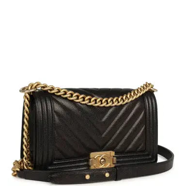 Chanel Pre-owned Chanel Medium Chevron Boy Bag Black Caviar Antique Gold Hardware | Thumbnail 2 Chanel Pre-owned Chanel Medium Chevron Boy Bag Black Caviar Antique Gold Hardware | Thumbnail 2