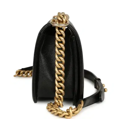 Chanel Pre-owned Chanel Medium Chevron Boy Bag Black Caviar Antique Gold Hardware | Thumbnail 3 Chanel Pre-owned Chanel Medium Chevron Boy Bag Black Caviar Antique Gold Hardware | Thumbnail 3