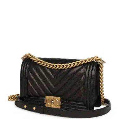 Chanel Pre-owned Chanel Medium Chevron Boy Bag Black Caviar Antique Gold Hardware | Thumbnail 5 Chanel Pre-owned Chanel Medium Chevron Boy Bag Black Caviar Antique Gold Hardware | Thumbnail 5