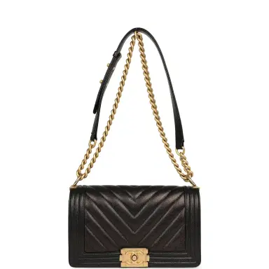 Chanel Pre-owned Chanel Medium Chevron Boy Bag Black Caviar Antique Gold Hardware | Thumbnail 7 Chanel Pre-owned Chanel Medium Chevron Boy Bag Black Caviar Antique Gold Hardware | Thumbnail 7