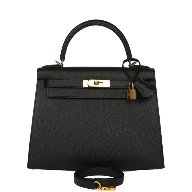 HERMÈS Pre-owned Hermes Kelly Sellier 28 Black Epsom Gold Hardware