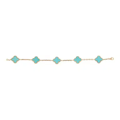 Van Cleef & Arpels Pre-owned Van Cleef & Arpels Vintage Alhambra 5 Motif Bracelet Turquoise 18K Yellow Gold | Thumbnail 2 Van Cleef & Arpels Pre-owned Van Cleef & Arpels Vintage Alhambra 5 Motif Bracelet Turquoise 18K Yellow Gold | Thumbnail 2