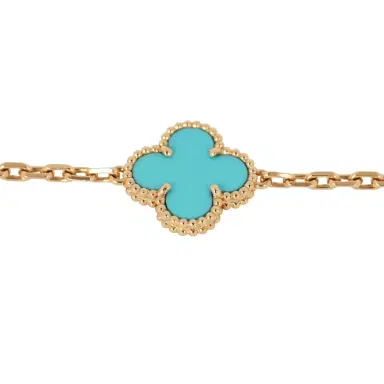 Van Cleef & Arpels Pre-owned Van Cleef & Arpels Vintage Alhambra 5 Motif Bracelet Turquoise 18K Yellow Gold | Thumbnail 3 Van Cleef & Arpels Pre-owned Van Cleef & Arpels Vintage Alhambra 5 Motif Bracelet Turquoise 18K Yellow Gold | Thumbnail 3