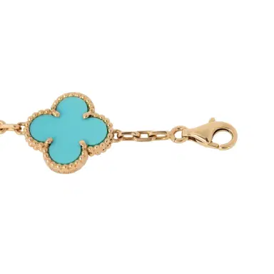 Van Cleef & Arpels Pre-owned Van Cleef & Arpels Vintage Alhambra 5 Motif Bracelet Turquoise 18K Yellow Gold | Thumbnail 4 Van Cleef & Arpels Pre-owned Van Cleef & Arpels Vintage Alhambra 5 Motif Bracelet Turquoise 18K Yellow Gold | Thumbnail 4