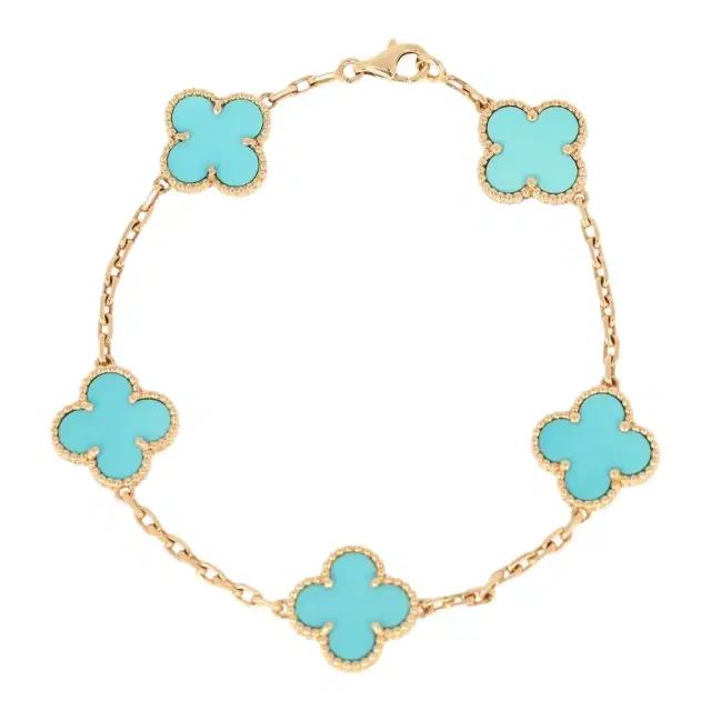Van Cleef & Arpels Pre-owned Van Cleef & Arpels Vintage Alhambra 5 Motif Bracelet Turquoise 18K Yellow Gold