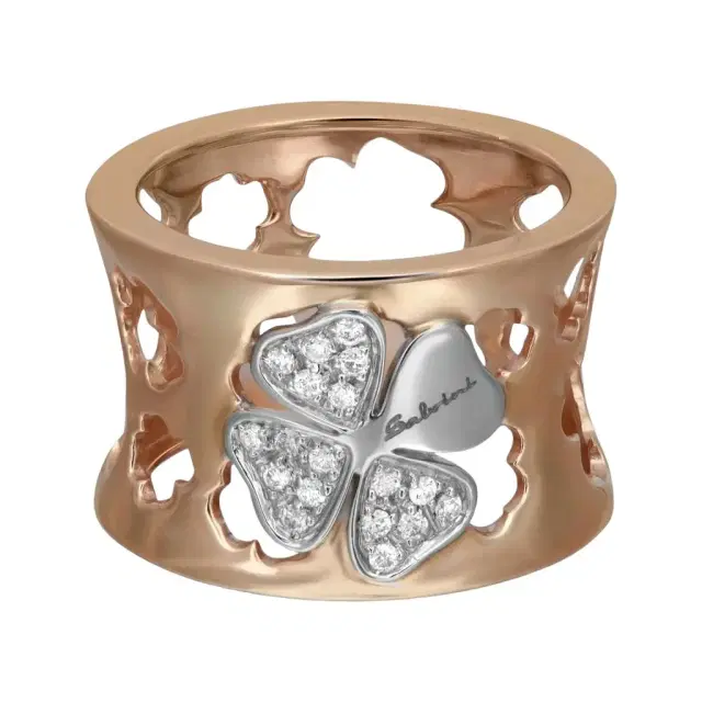 Salvini Salvini 18K Rose & White Gold Diamond Floral Cut Out Wide Band Ring Sz. 7 by The Solist