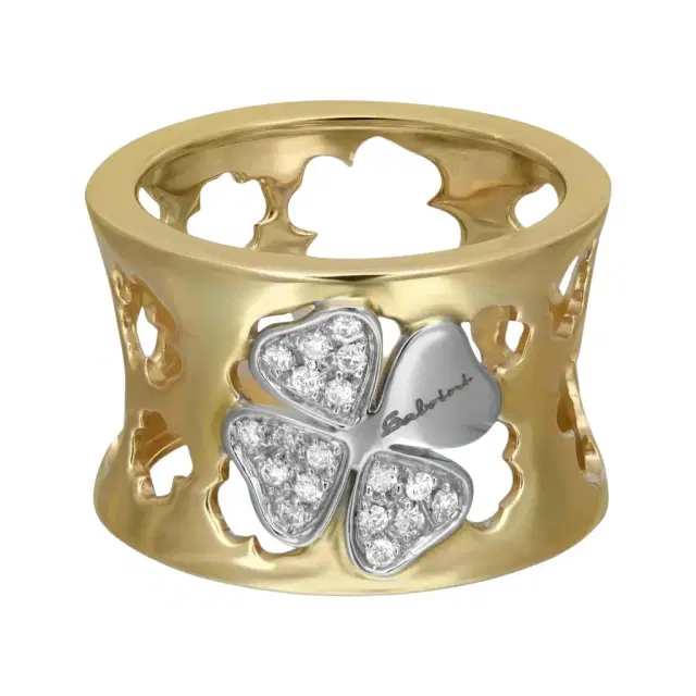Salvini Salvini 18K Yellow & White Gold Diamond Floral Cut Out Wide Band Ring Sz. 7 by The Solist
