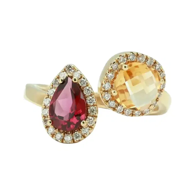 Salvini Salvini 18K Yellow Gold Citrine, Rhodolite & Diamond Open Wrap Ring Sz. 6.25 by The Solist