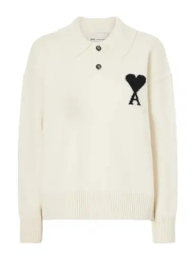 AMI PARIS Intarsia Wool Polo Sweater | Thumbnail 1 AMI PARIS Intarsia Wool Polo Sweater | Thumbnail 1