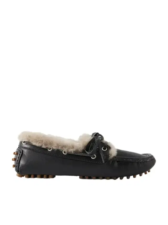 Brunello Cucinelli Bead-embellished Shearling-lined Leather Boat Shoes