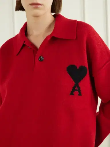 AMI PARIS Virgin Wool-intarsia Polo Sweater | Thumbnail 4 AMI PARIS Virgin Wool-intarsia Polo Sweater | Thumbnail 4