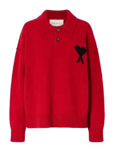AMI PARIS Virgin Wool-intarsia Polo Sweater | Thumbnail 1 AMI PARIS Virgin Wool-intarsia Polo Sweater | Thumbnail 1