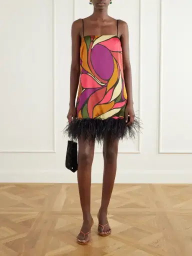 Cala de la Cruz Feather-embellished Printed Satin Mini Dress | Thumbnail 2