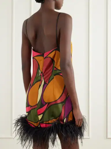 Cala de la Cruz Feather-embellished Printed Satin Mini Dress | Thumbnail 3