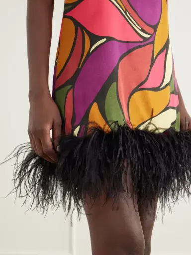 Cala de la Cruz Feather-embellished Printed Satin Mini Dress | Thumbnail 4