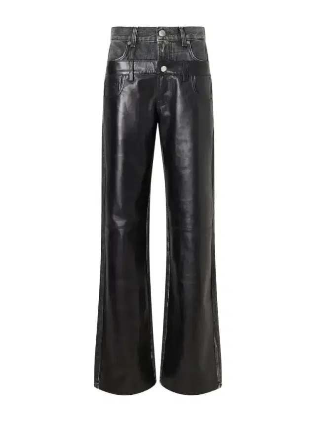 Haikure Bonnie Double Wb Hedwig Black Denim-trimmed Leather Mid-rise Wide-leg Jeans