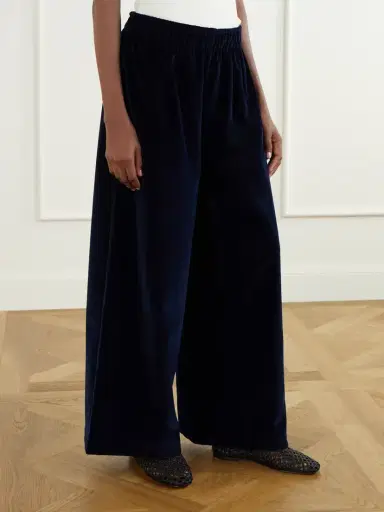 Les Vacances D’Irina Gathered Cotton-velvet Wide-leg Pants | Thumbnail 3