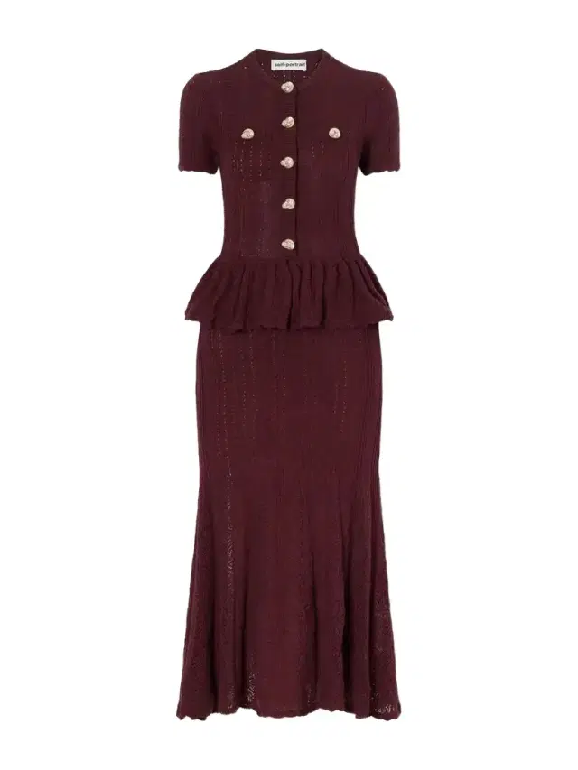 Button-embellished Peplum Cotton Midi Dress Button-embellished Peplum Cotton Midi Dress