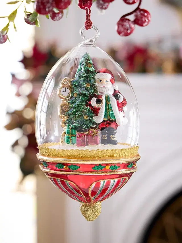 Glassware Art Studio Santa Clock & Christmas Tree Glass Ornament