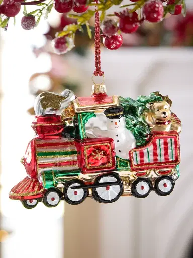 Glassware Art Studio Locomotive With Santa & Snowman Glass Ornament | Thumbnail 2