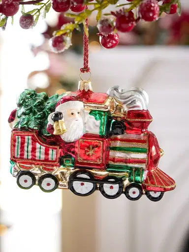 Glassware Art Studio Locomotive With Santa & Snowman Glass Ornament | Thumbnail 1