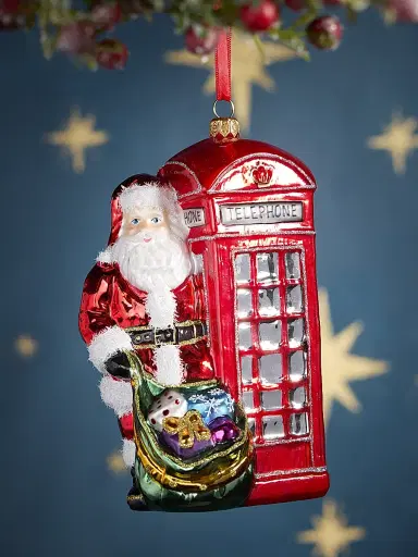 Glassware Art Studio Santa Leaning Out Of The Phone Booth Glass Ornament | Thumbnail 1 Glassware Art Studio Santa Leaning Out Of The Phone Booth Glass Ornament | Thumbnail 1