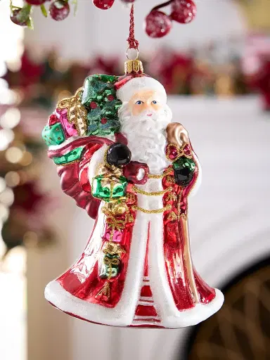 Glassware Art Studio Santa With Sack Of Presents Glass Ornament | Thumbnail 1