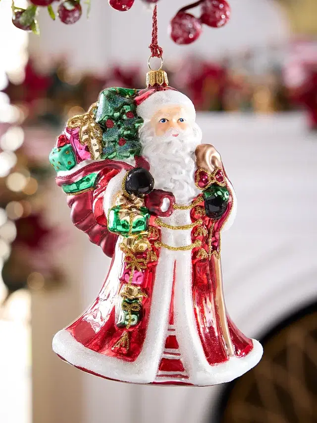 Glassware Art Studio Santa With Sack Of Presents Glass Ornament