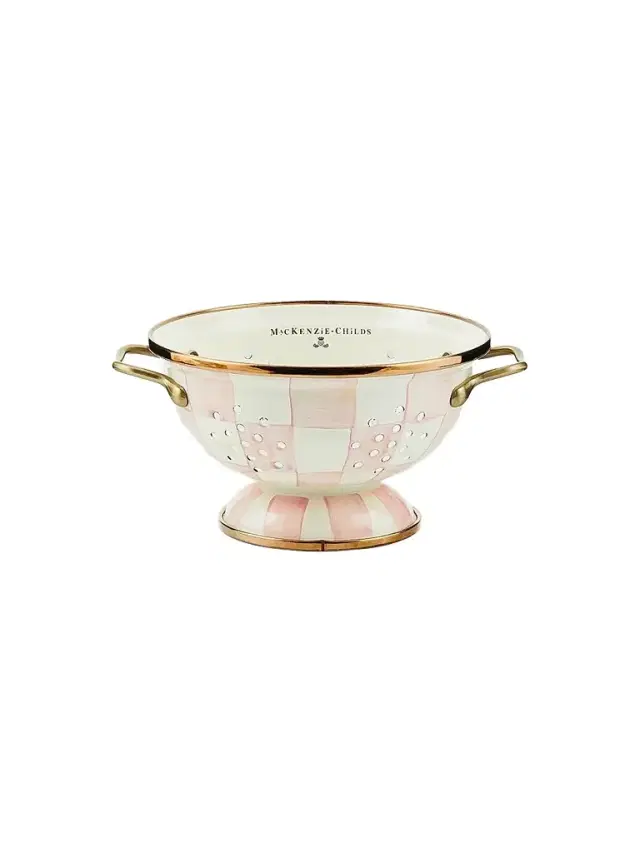 MacKenzie-Childs Rosy Check Enamel Large Colander