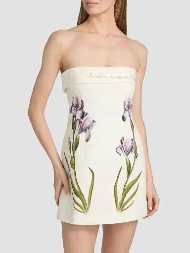 Alberta Ferretti Women's Tulip Linen Strapless Mini Dress | Thumbnail 3