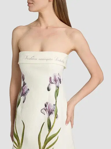 Alberta Ferretti Women's Tulip Linen Strapless Mini Dress | Thumbnail 6